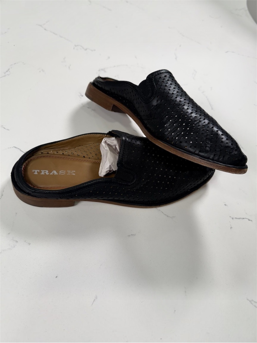 Trask Black Perforated Leather Mule Loafers Slip On Clogs Comfort Shoes